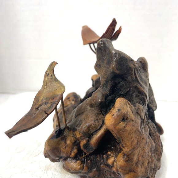 Vintage MCM Driftwood Burl Copper Nature Bird Sculpture Woods Rustic - Picture 3 of 9